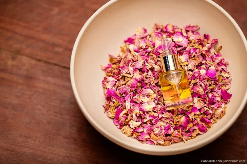 Dried rose petals and rose oil from Kalaat Mgouna