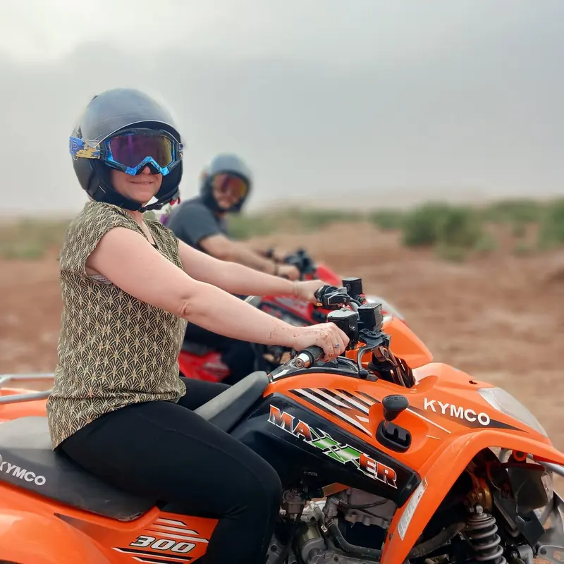 A rider on an orange quad ready to leave for Ait Ben Haddou